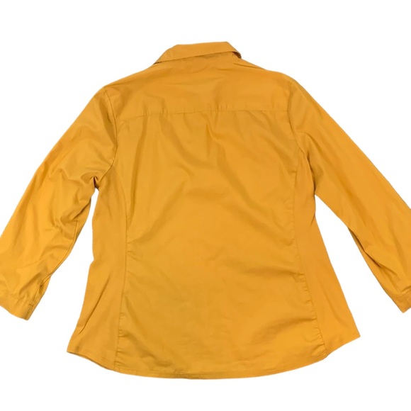 Zac & Rachel 3/4 Sleeve Blouse Zipper Front Collar EUC Gold Two Pockets Size LP - Picture 3 of 16